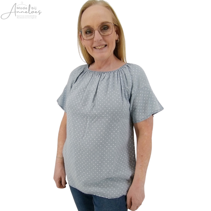 Anna Menotti Blouse jeans stip Jeans licht